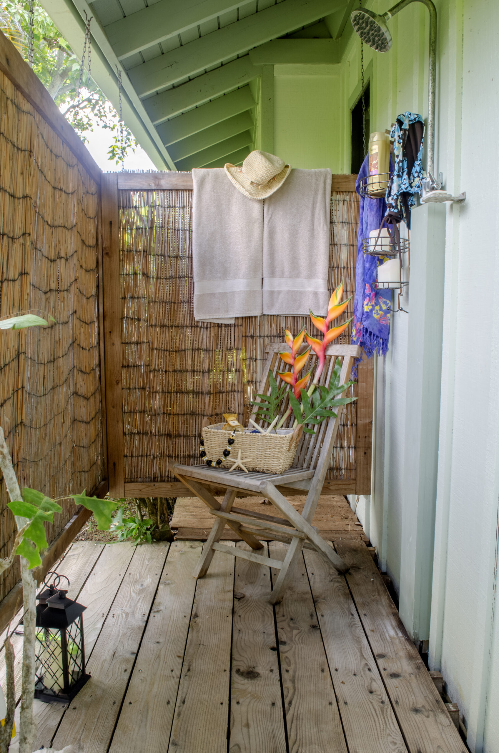 Tropical outdoor shower in our Kauai Rental